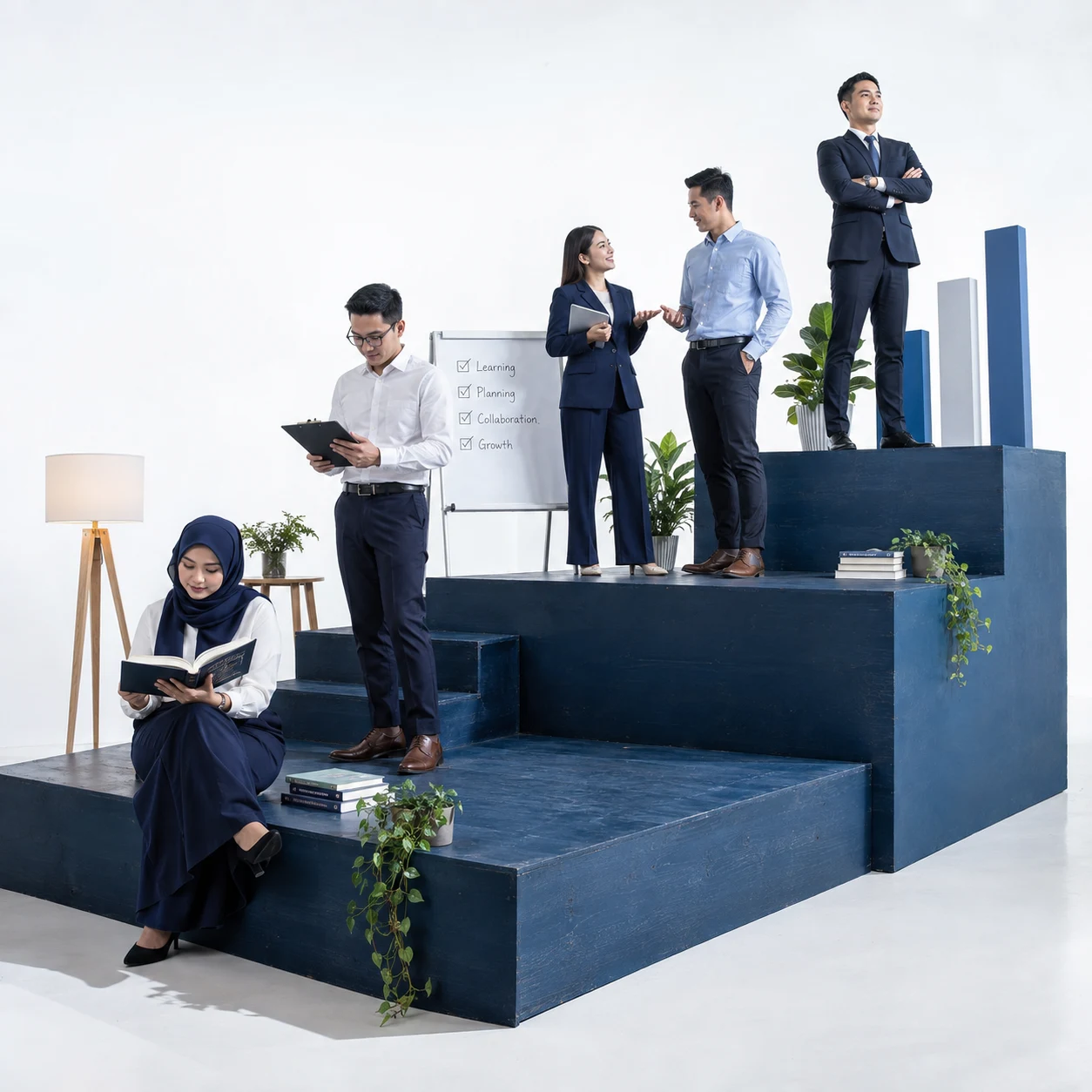 Conceptual photographic scene of learning, planning, collaboration and business progress